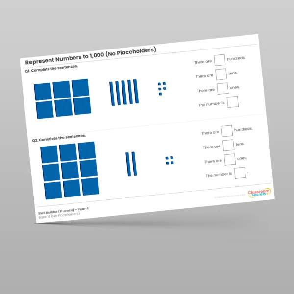 An image of the Represent Numbers to 1,000 Base 10 (No Placeholders) Skill Builder Resource