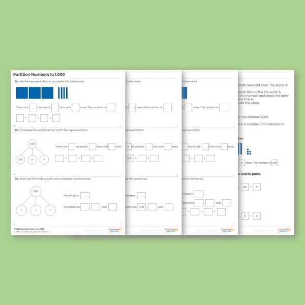 Year 3 Partition Numbers to 1,000 Place Value Varied Fluency