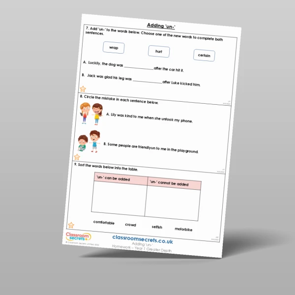 An image of the Adding ‘un-’ Homework Resource