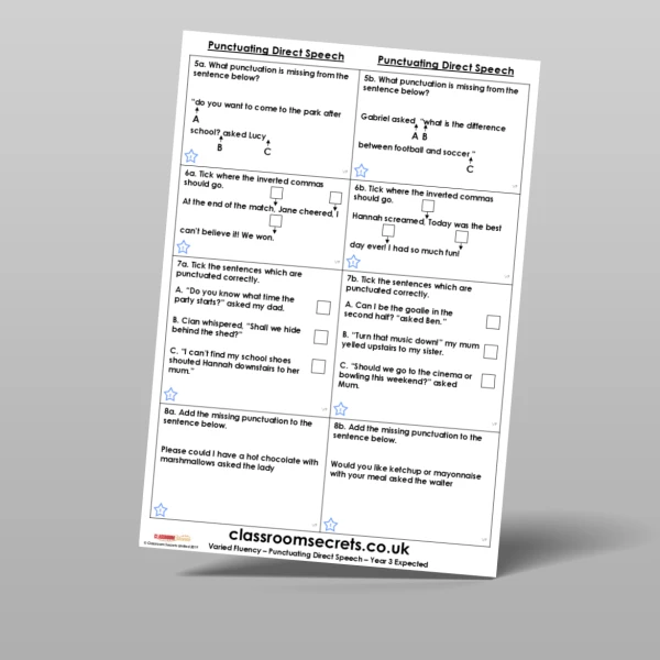 An image of the Punctuating Direct Speech Varied Fluency Resource