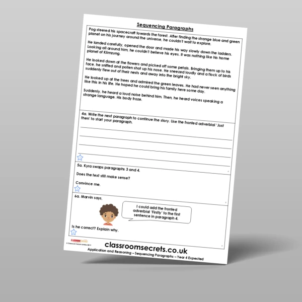 An image of the Sequencing Paragraphs Application and Reasoning Resource