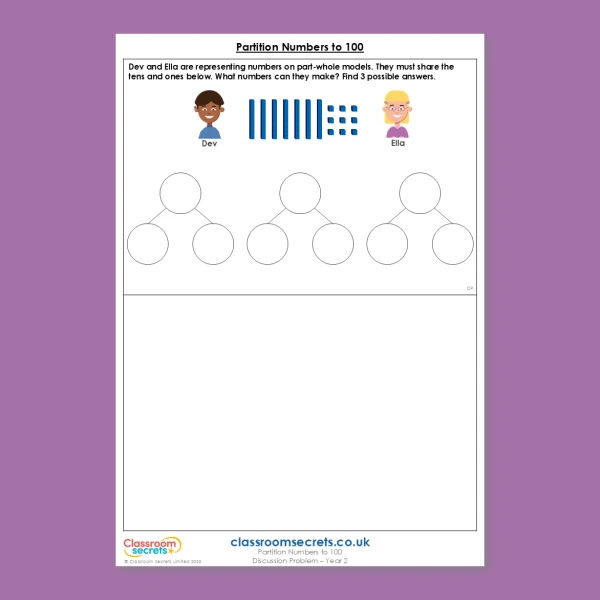 Year 2 Partition Numbers to 100 Deeper Reasoning Discussion Problem