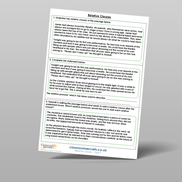 An image of the Relative Clauses Mixed Activity Resource