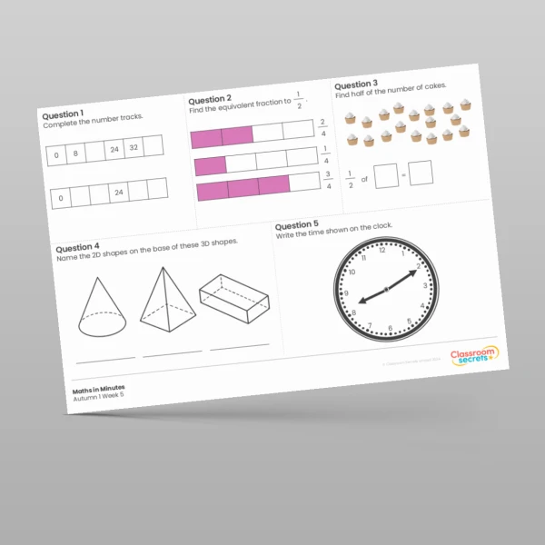 An image of the Autumn 1 Week 5 Maths in Minutes Resource