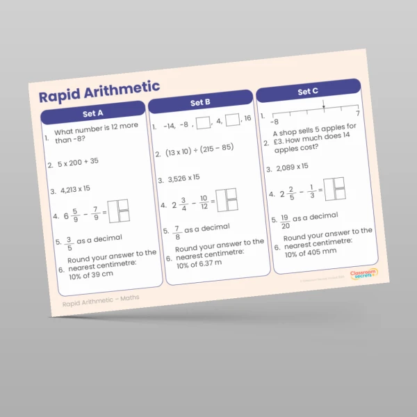 An image of the Spring 1 Week 6 Rapid Arithmetic Resource