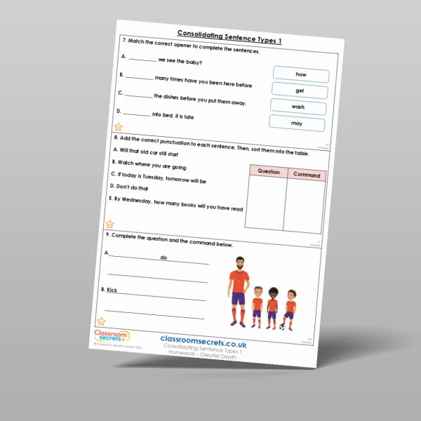 An image of the Consolidating Sentence Types 1 Homework Resource