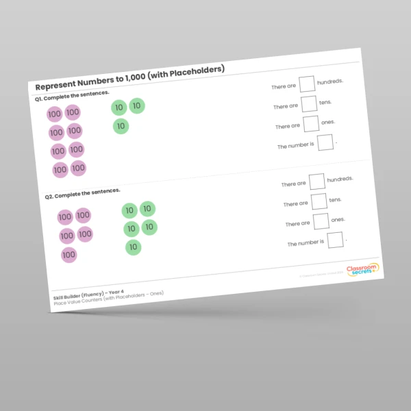 An image of the Represent Numbers to 1,000 Place Value Counters (with Placeholders - Ones) Skill Builder Resource