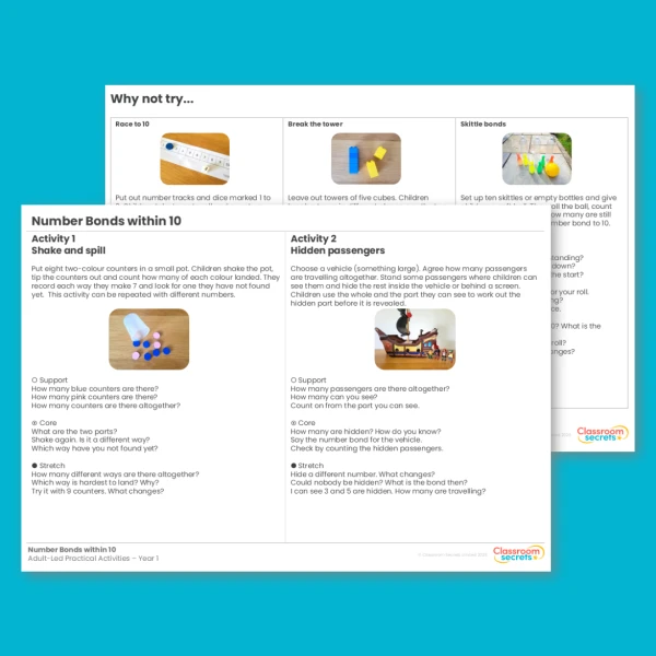 Year 1 Number Bonds within 10 Addition and Subtraction within 10 Adult Led Practical Activities