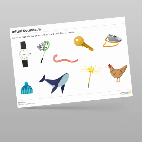 An image of the Initial Sounds Worksheet: w Resource