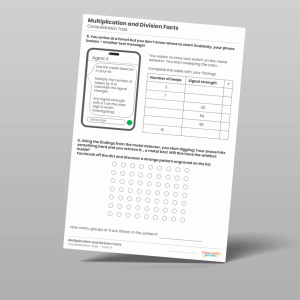 An image of the Multiplication and Division Facts Consolidation Task Resource