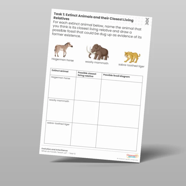 An image of the Extinct Animals and their Closest Living Relatives Worksheet Resource