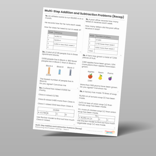 Year 5 Multi Step Addition And Subtraction Problems Recap Reasoning And ...