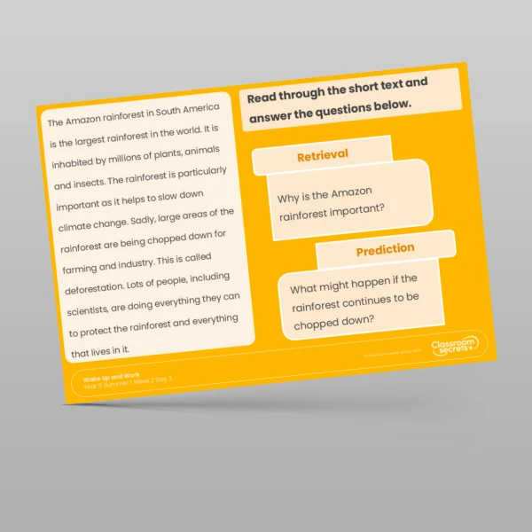 An image of the Summer 1 Week 2 Wake Up and Work Resource