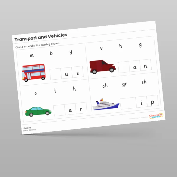 An image of the Transport and Vehicles Literacy Activities Resource