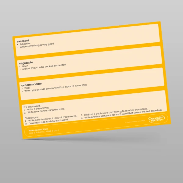 An image of the Autumn 2 Week 6 Wake Up and Work Resource