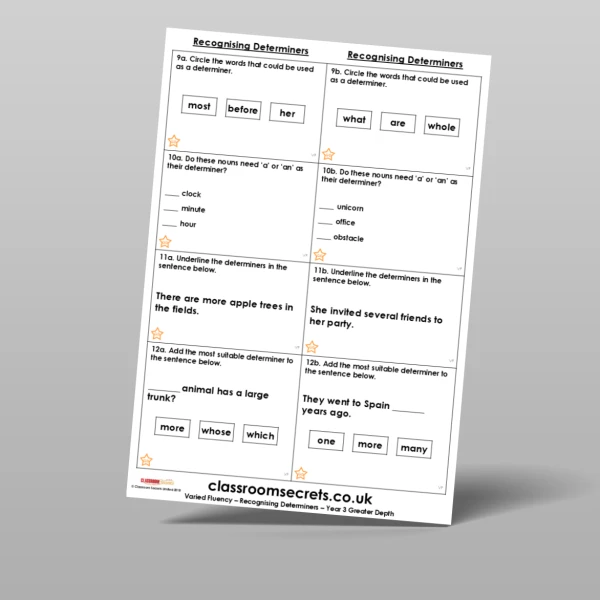 An image of the Recognising Determiners Varied Fluency Resource
