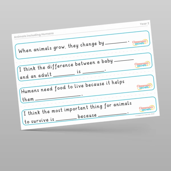 An image of the Animals including Humans Stem Sentences Resource