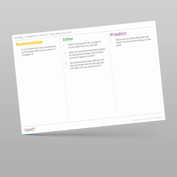 An image of the Reading Skills - Skellig - Chapters 11 & 12 Resource