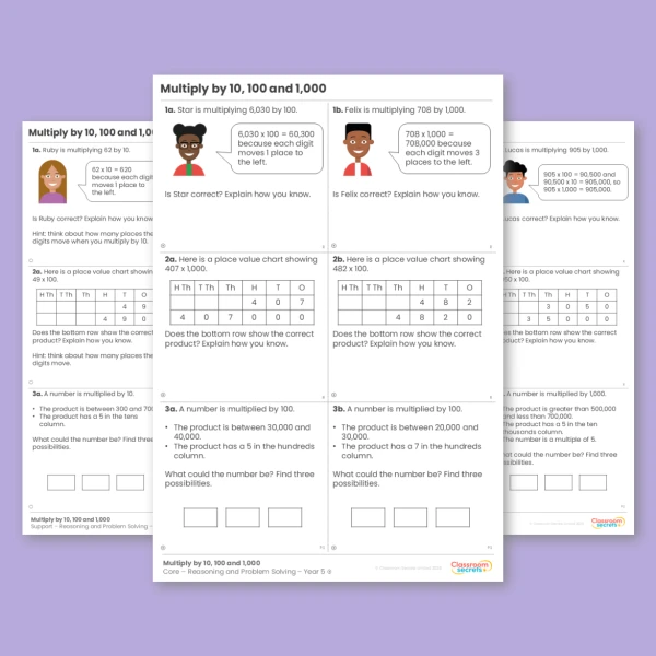 Year 5 Multiply By 10 100 And 1 000 Whole Numbers Reasoning And Problem ...