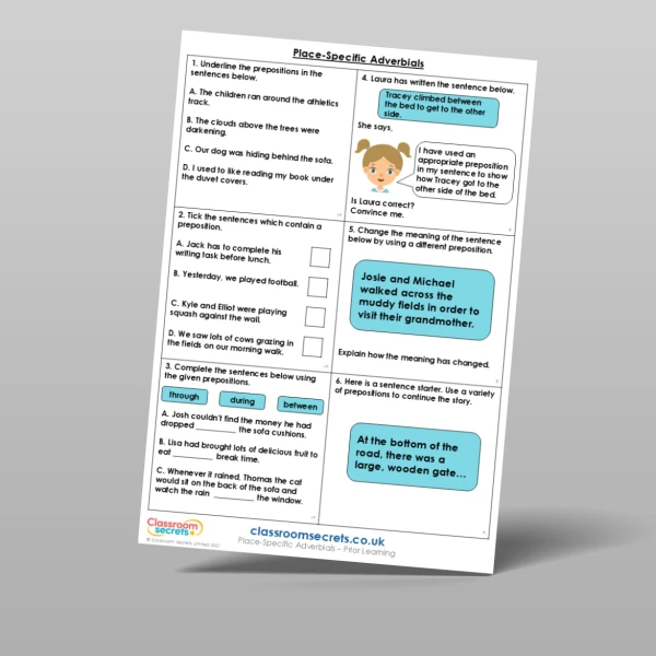An image of the Place-Specific Adverbials Prior Learning Resource
