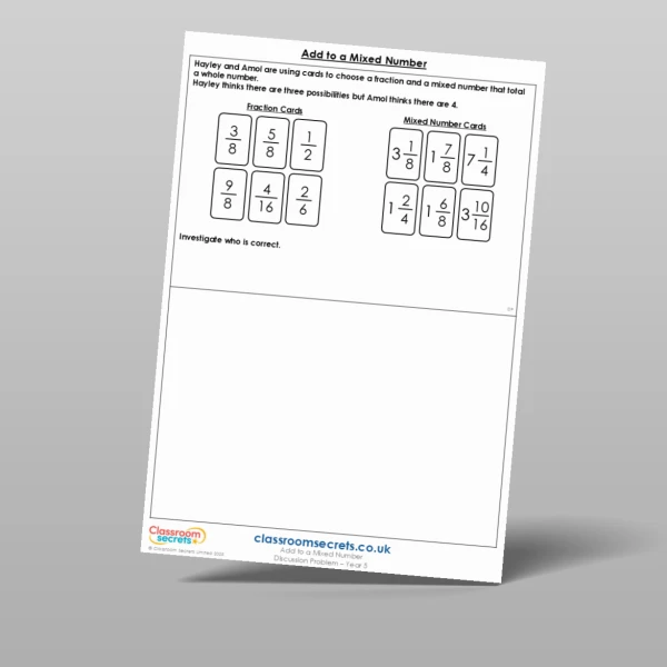 An image of the Add to a Mixed Number Discussion Problem Resource