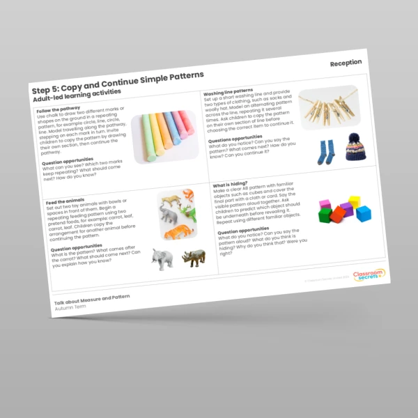 EYFS WR Maths Aligned Planning Reception Step 5 Copy and Continue Simple Patterns