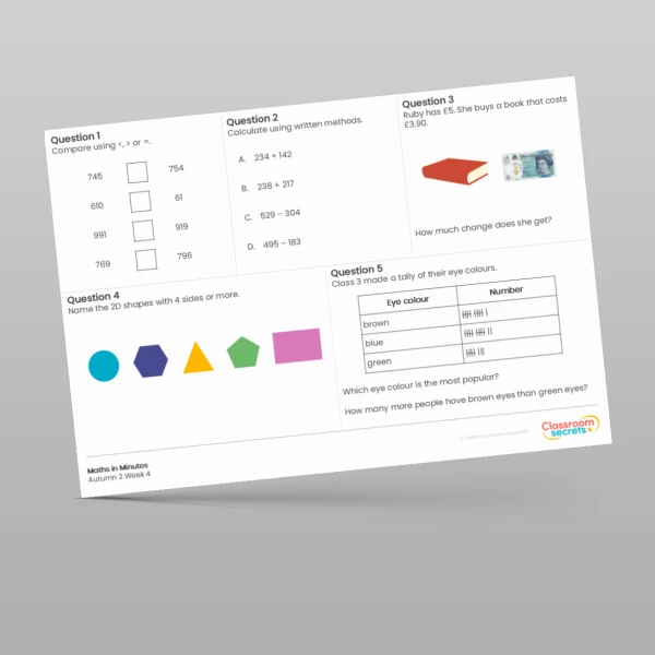 An image of the Autumn 2 Week 4 Maths in Minutes Resource