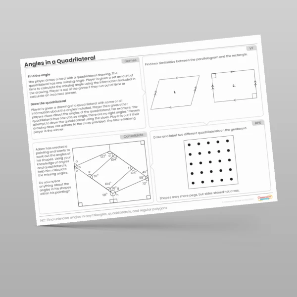 An image of the Angles in a Quadrilateral Tutor Mat Resource