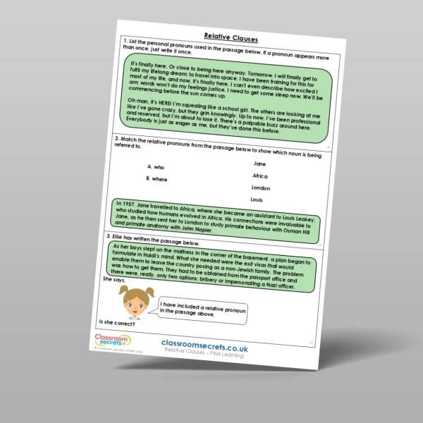 An image of the Relative Clauses Prior Learning Resource