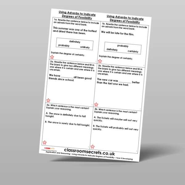 An image of the Using Adverbs to Indicate Degrees of Possibility Application and Reasoning Resource