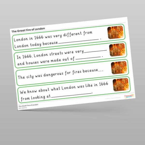 An image of the The Great Fire of London Stem Sentences Resource