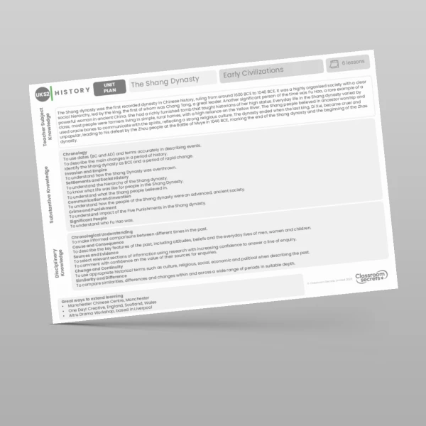 An image of the The Shang Dynasty Unit Plan Resource