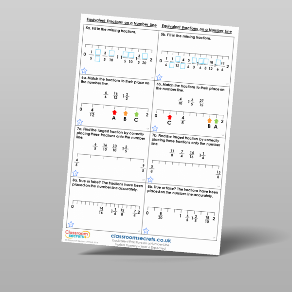 Year 6 Equivalent Fractions On A Number Line Varied Fluency Resource ...