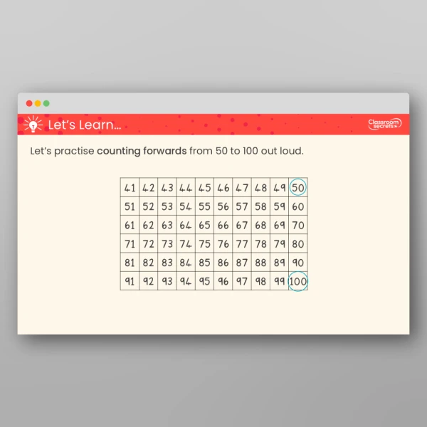 An image of the Count from 50 to 100 Teaching PPT Resource