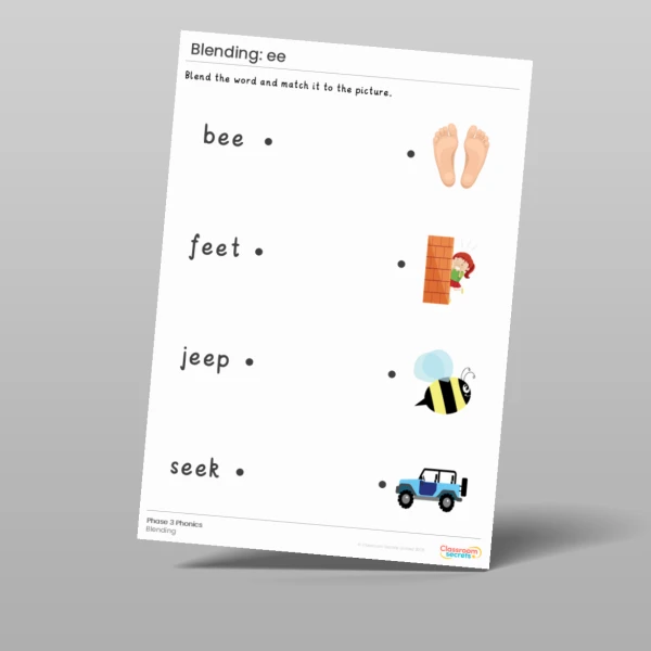 An image of the Phonics Blending Activities: ee Resource