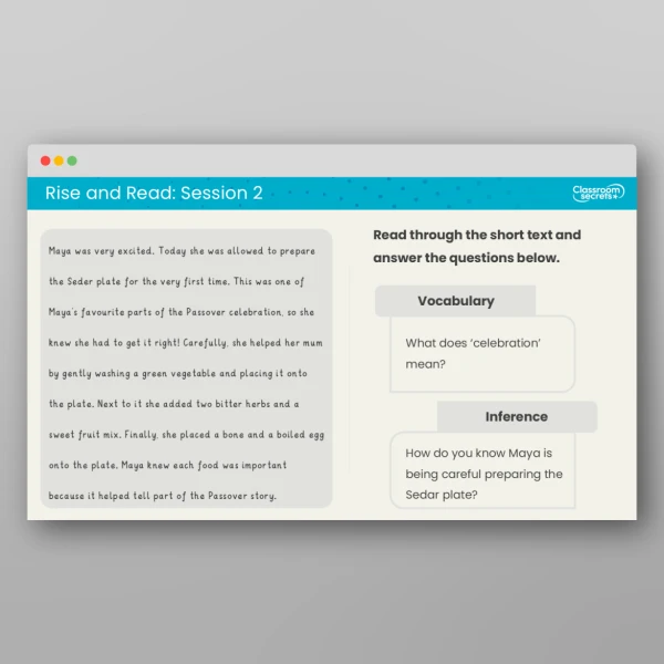 An image of the Rise and Read Passover Resource