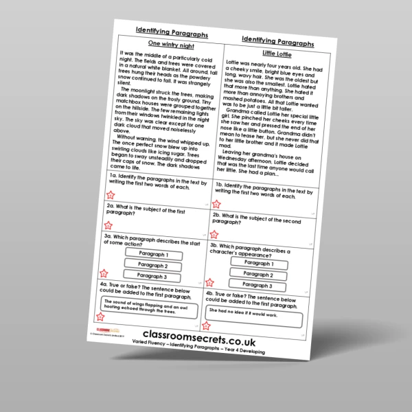 An image of the Free Identifying Paragraphs Varied Fluency Resource