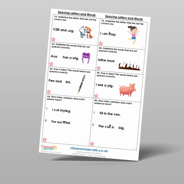 An image of the Spacing Letters and Words Varied Fluency Resource