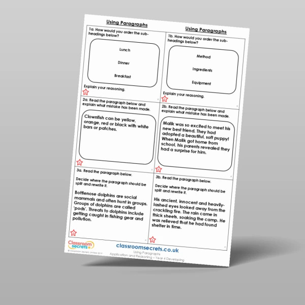 An image of the Using Paragraphs Application and Reasoning Resource