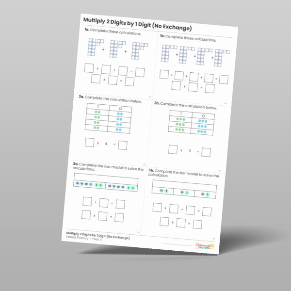 Year 3 Multiply 2 Digits By 1 Digit No Exchange Varied Fluency Resource ...