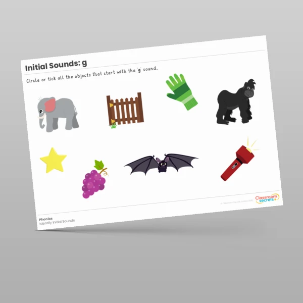 An image of the Initial Sounds Worksheet: g Resource