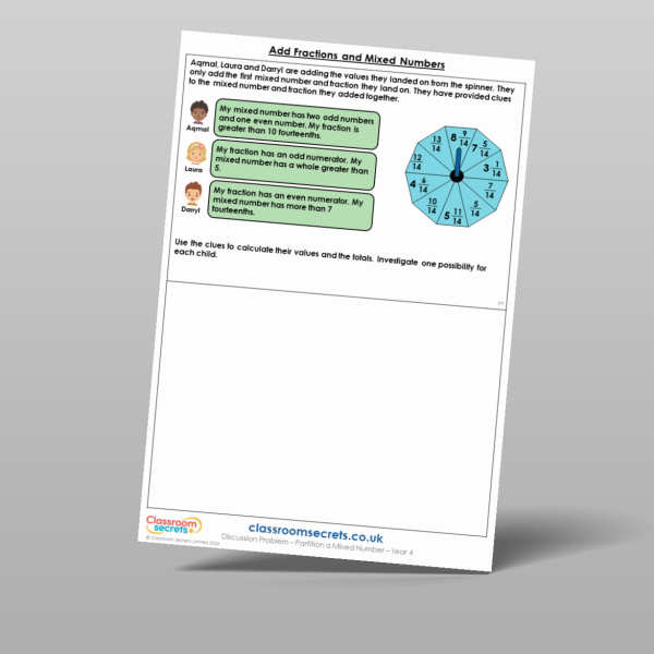 Year 4 Add Fractions And Mixed Numbers Discussion Problem Resource ...