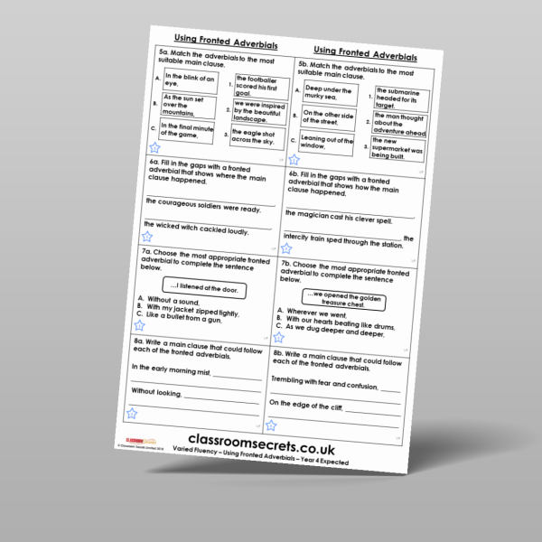 Year 4 Using Fronted Adverbials Varied Fluency Resource | Classroom Secrets