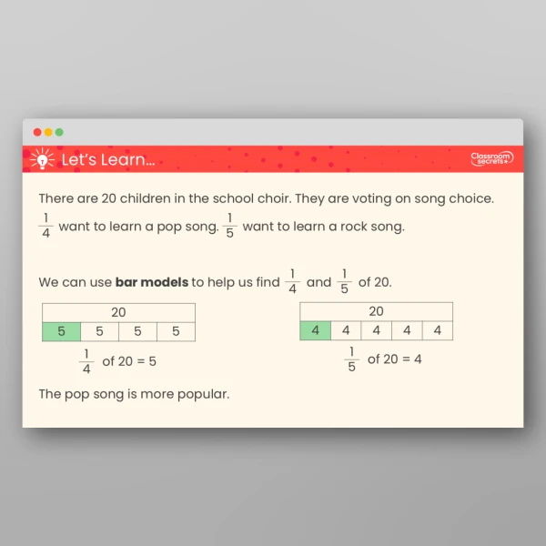 An image of the Reasoning with Fractions of an Amount Teaching PPT Resource