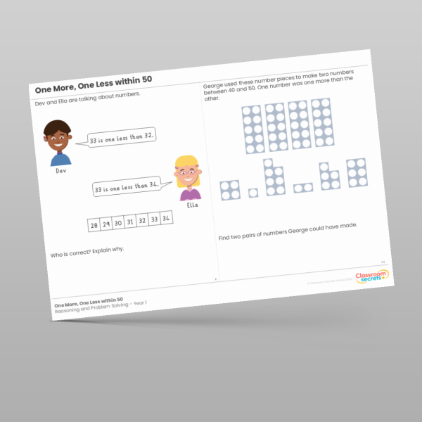 One More, One Less within 50 Reasoning and Problem Solving Resource ...