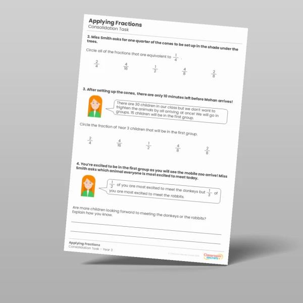 An image of the Applying Fractions Consolidation Task Resource