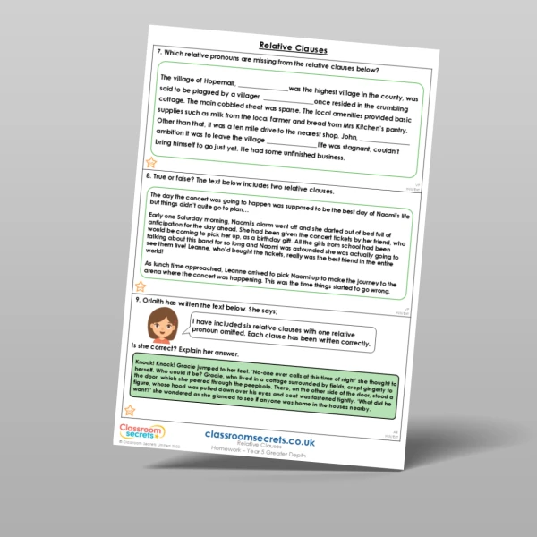 An image of the Relative Clauses Homework Resource