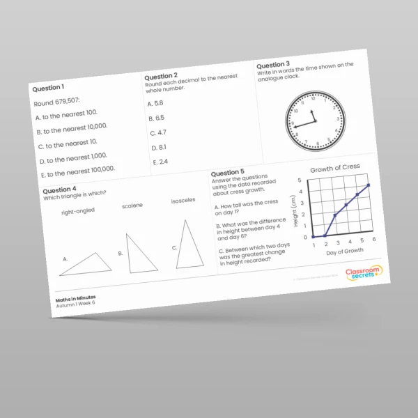 An image of the Autumn 1 Week 6 Maths in Minutes Resource