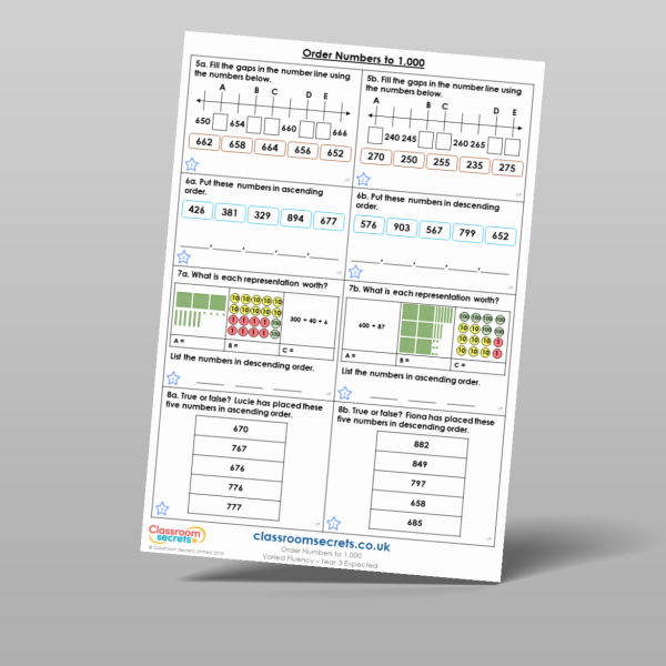 Year 3 Order Numbers To 1 000 Varied Fluency Resource | Classroom Secrets