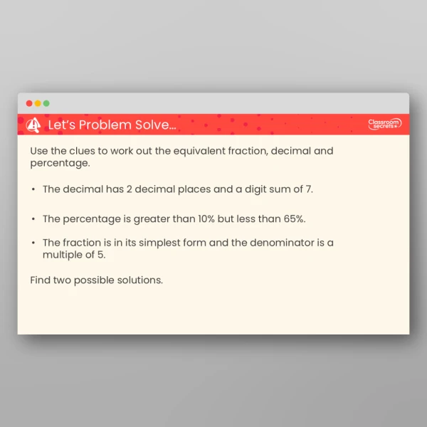 An image of the Equivalent Fractions, Decimals and Percentages Teaching PPT Resource